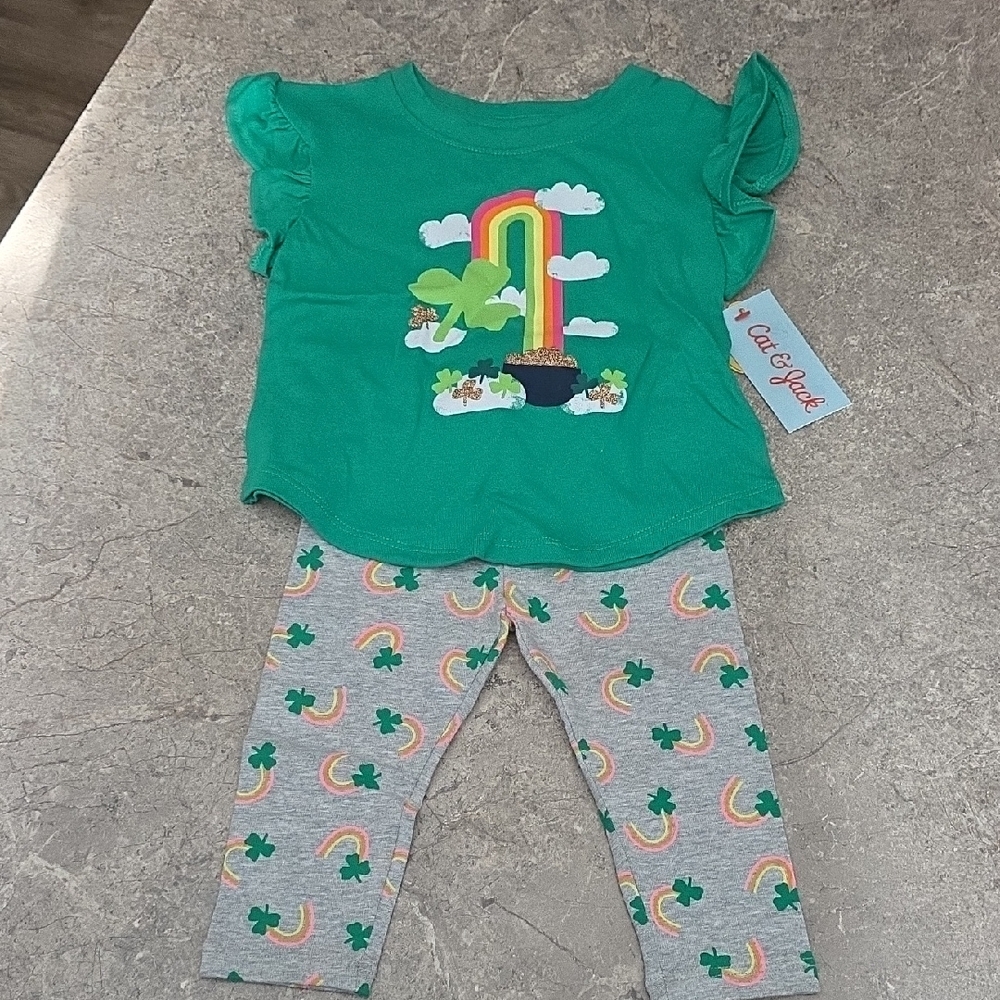 (J66) Cat & Jack Green St Patrick's Day Kids Matching Set 12 Mths